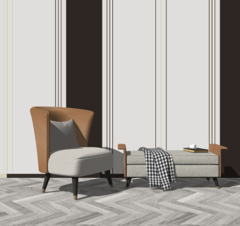 现代单人沙发 椅子抱枕书籍摆件咖啡杯